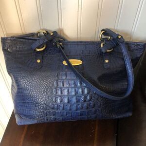 BRAHMIN Blue Croc Embossed Leather Shoulder Bag RARE